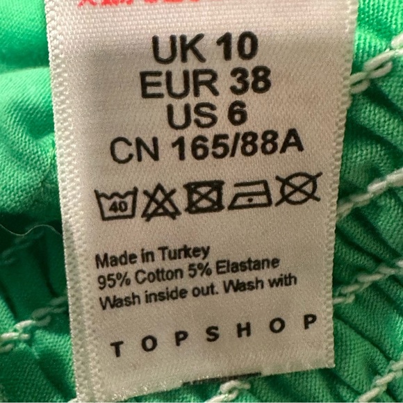 Topshop Green Shirred Waist Puff Short Sleeve Crop Top Size 6 New - Picture 6 of 8